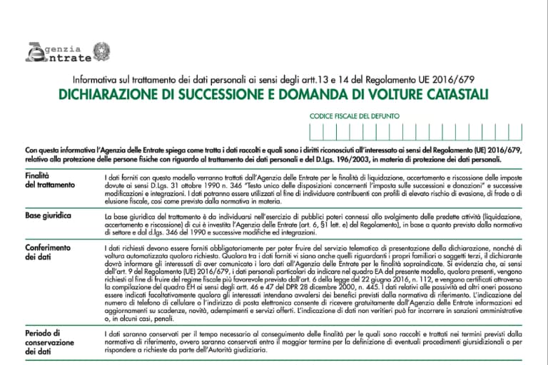 dichiarazione di successione 2026